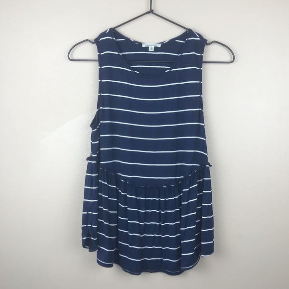 Max Studio} Striped Sleeveless Ruffle Trim Top - Picture 1 of 6